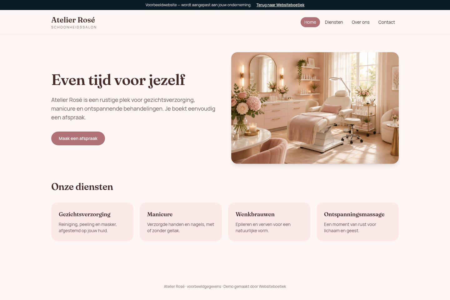 Voorbeeldwebsite Atelier Rosé voor een schoonheidssalon